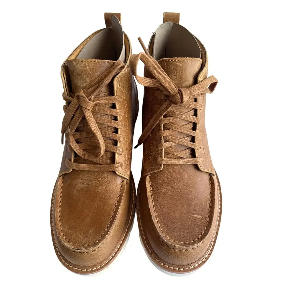LABEL Go-to Moc‎ Boot Men's Size 9 M Brown Leather Ankle Lace Up Vibram Sole